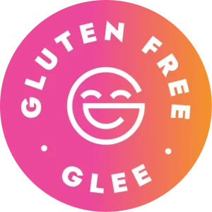 gluten free glee bright pink fading to orange circular logo