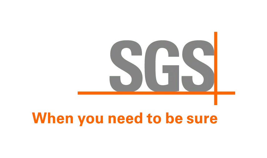 SGS in grey caps with orange lines and when you need to be sure text below in orange