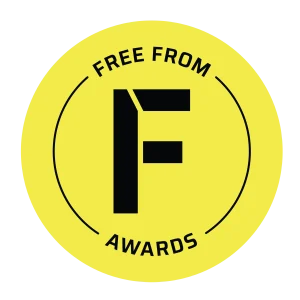 Free From Awards logo no date, yellow circle with black font, large F