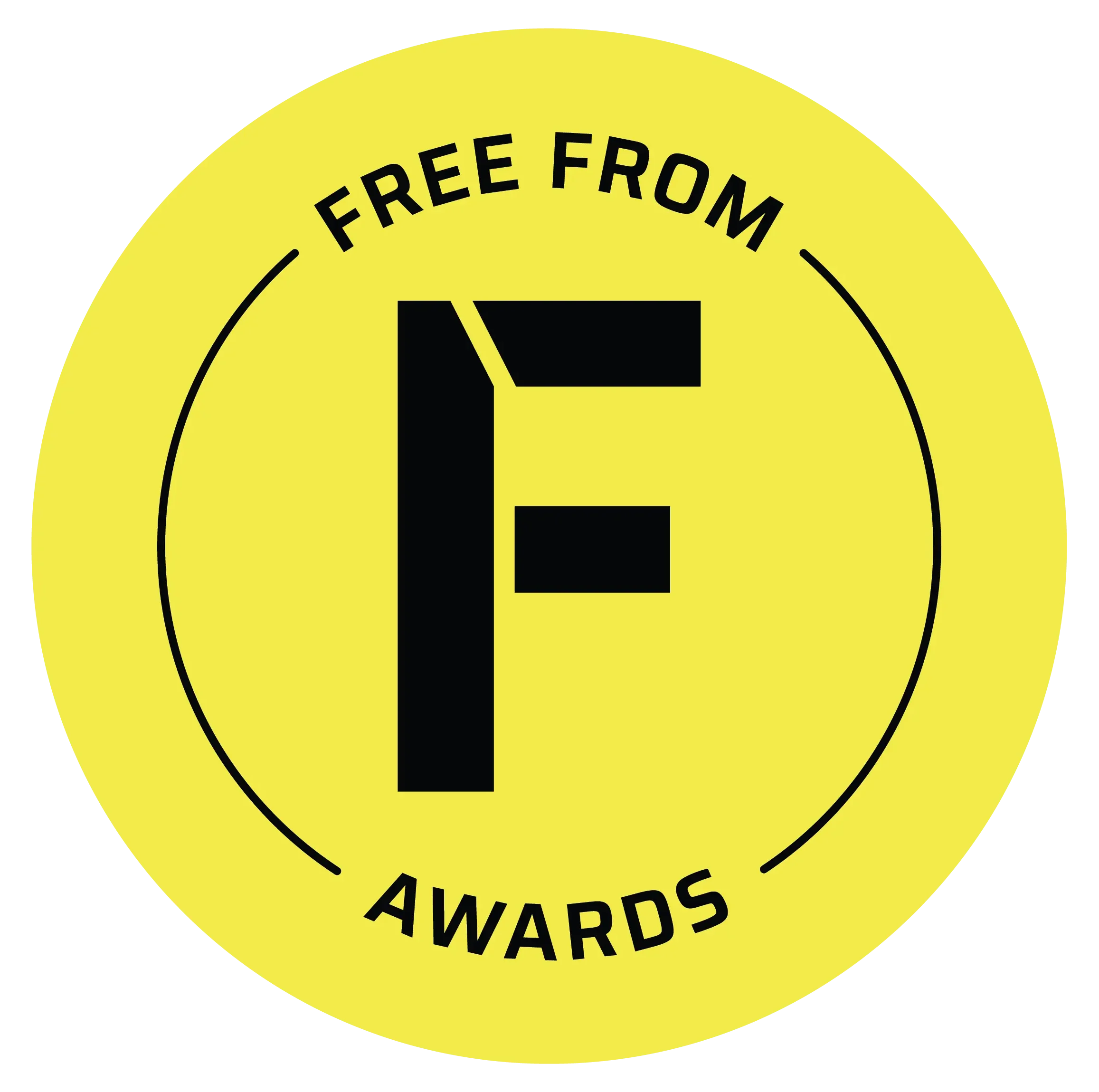 Free From Awards logo yellow circle with black wording
