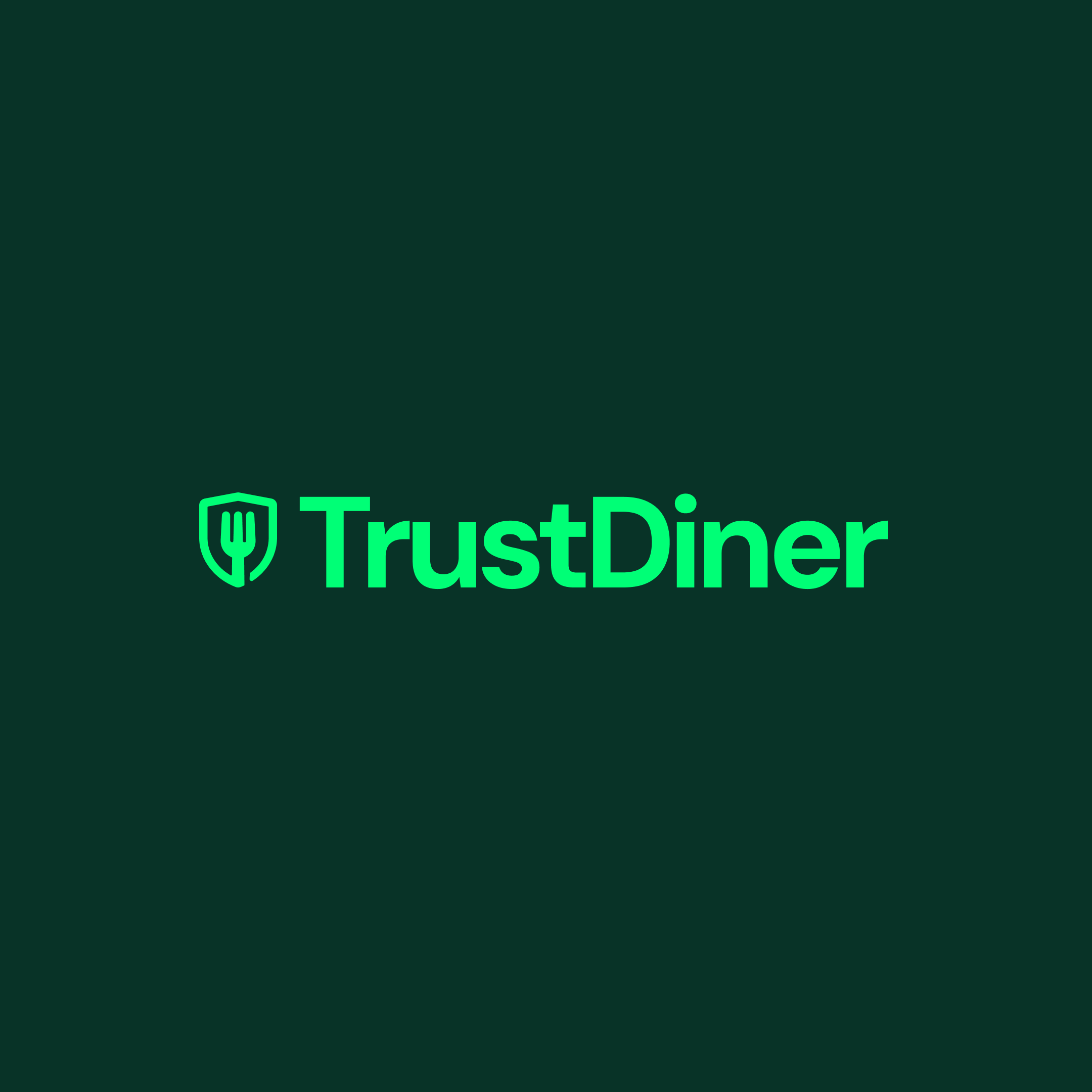 TrustDiner logo dark green background with bright green text